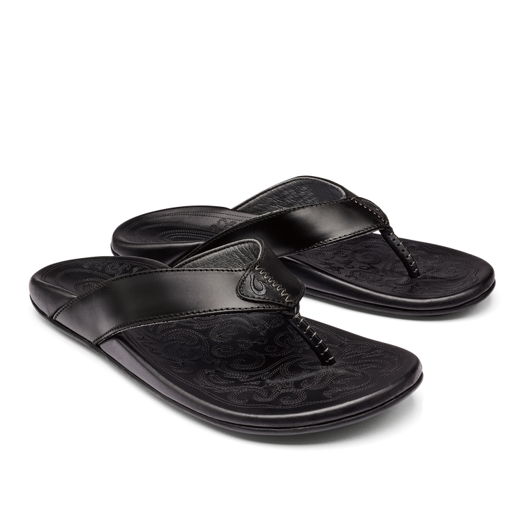 OluKai Mekila Black Men s Leather Beach Sandals OluKai UK
