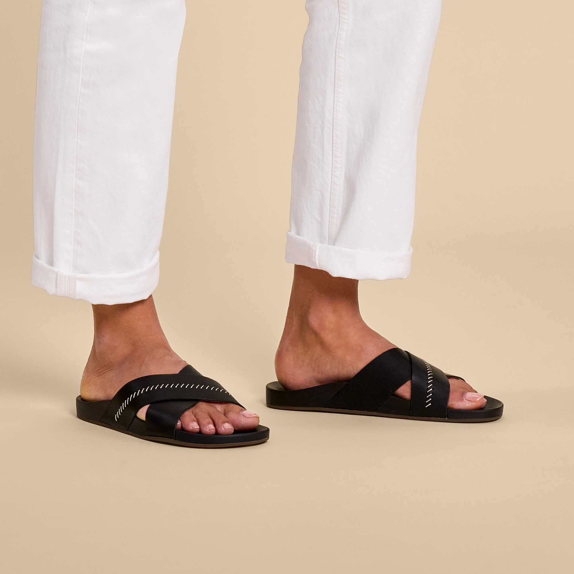 Olukai black sandals sales